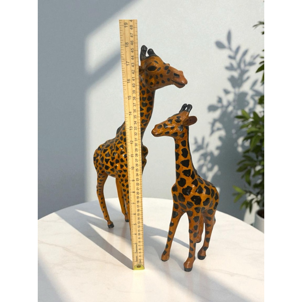 Vintage leather wrapped 2 Pc mom and child giraffe figures statues - Picture 2 of 12